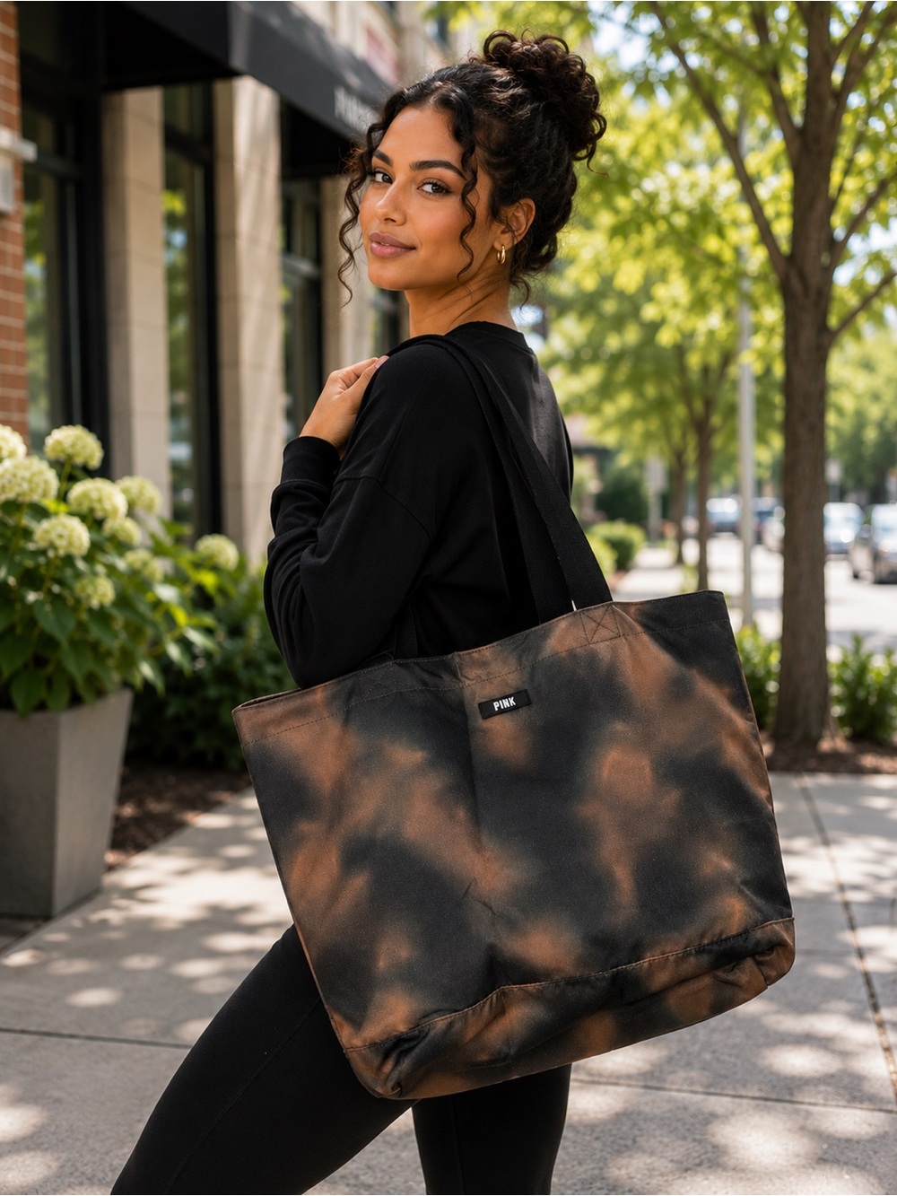 PINK Victoria's Secret Black and Brown Tie-Dye Canvas Tote